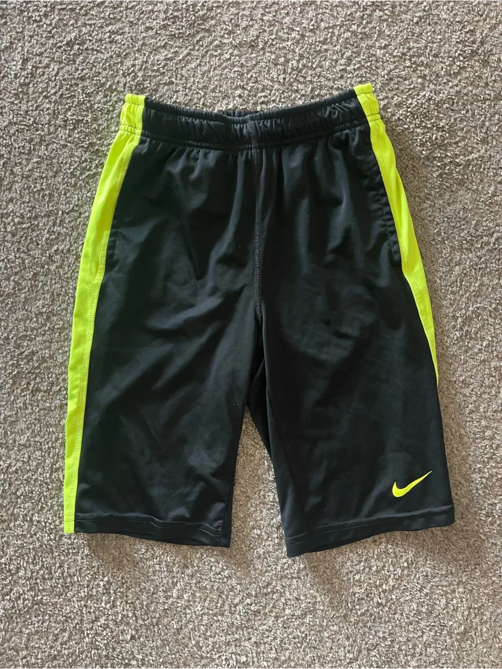 Nike Black and Neon Yellow Boys Athletic Shorts